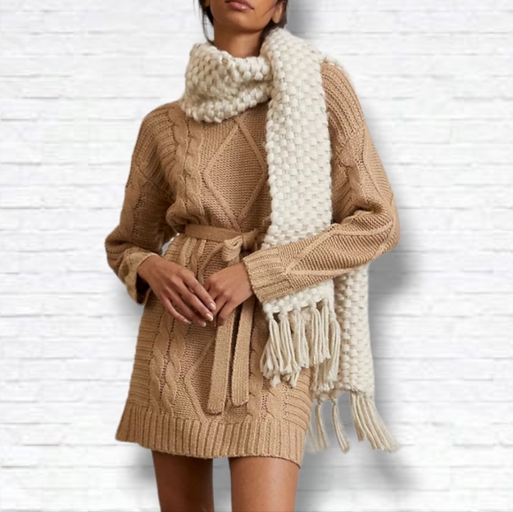 Anthropologie x Amadi "Leah" Neutral Tan Cable-Knit Sweater Dress Size XL - Picture 2 of 14